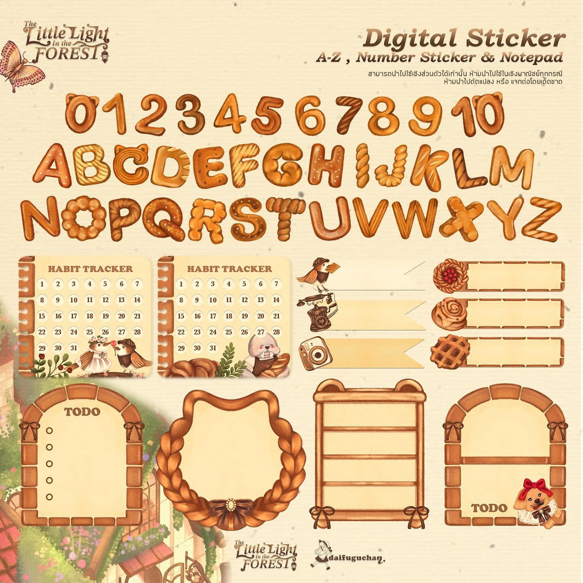 86 Digital Sticker : Number 1-10 , A-Z , memopad - The little light in the forest